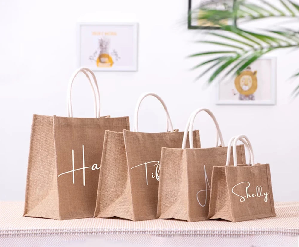 Personalized Bridesmaid Jute Tote Bags with Scarf Party Retro Beach Bag Bachelorette Gifts Girlfriend Gift for Her