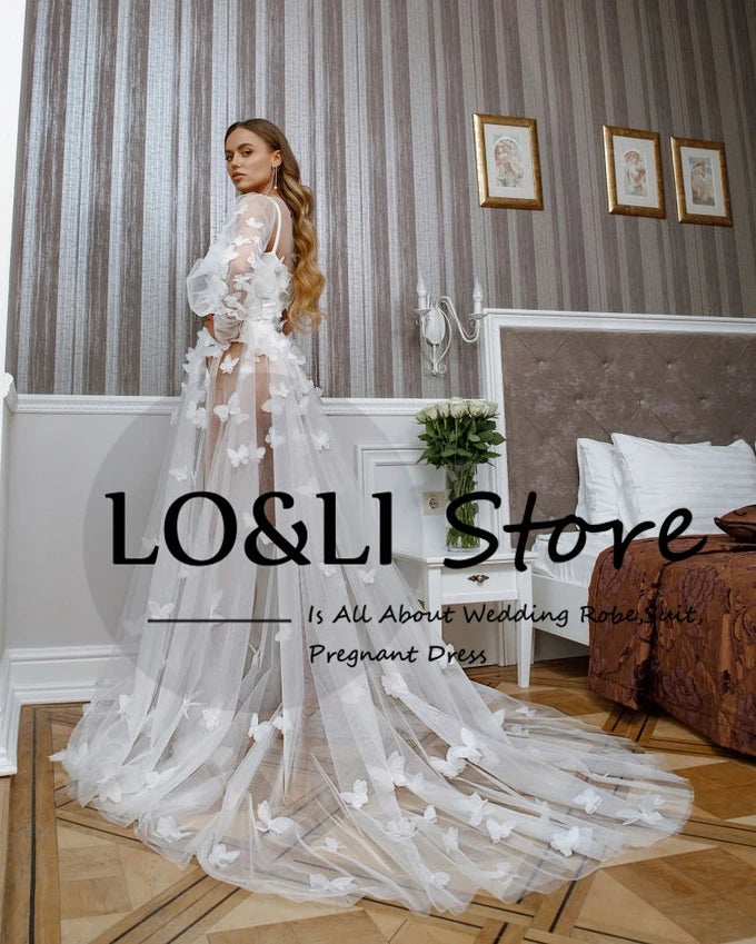 LO&LI Pearl Bridal Robe Wedding Gowns For Women 2023 Bride Luxury Custom Bathrobe Butterfly Floor Length Boudoir Birthday Party